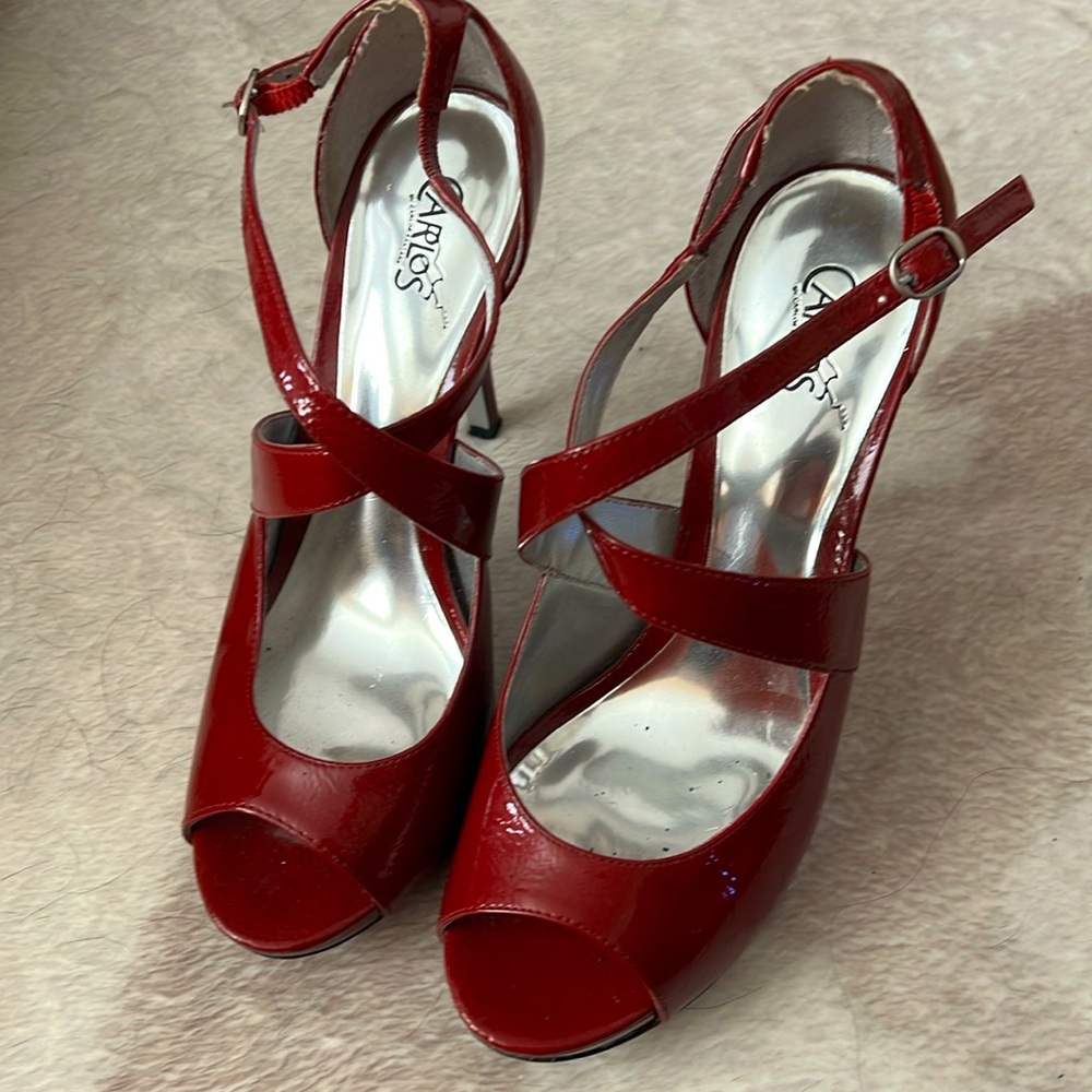Red peep toe 4” platform heel